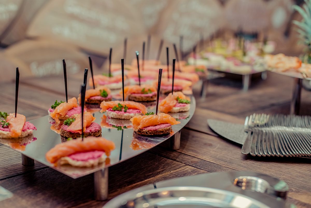 Salmon Canapes on the Stainless Steel Wave